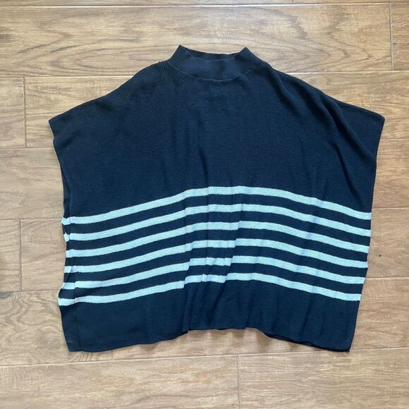 J.Crew Factory Poncho Sweater One Size Black/White Striped Wool Blend - Picture 1 of 7